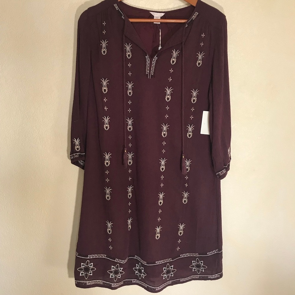 NWT Caslon Embroidery Burgundy Stem Woods Dress M